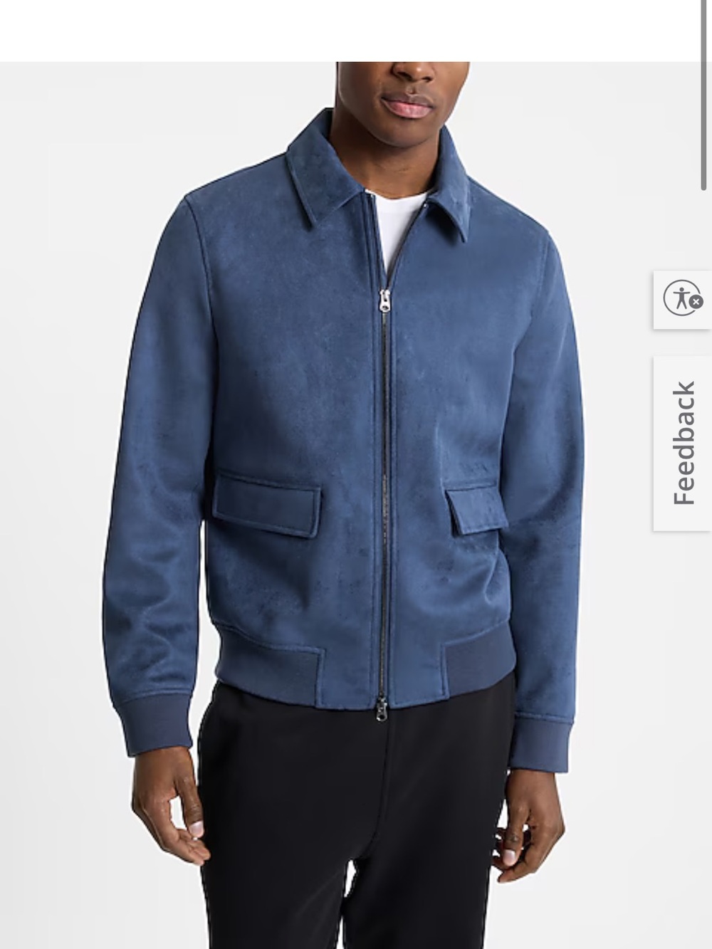 Express Mens Blue Faux Suede Bomber Jacket
